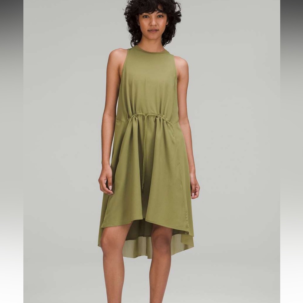 Lululemon Mesh Overlay High-Neck Dress in Bronze Green